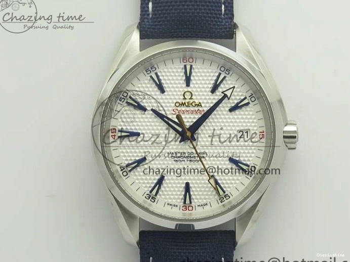 0216 EasyCare Aqua Terra Master Ryder Cup Edition VSF 1:1 Best Edition White Textured Dial on Blue Nylon Strap A8500 Super Clone 8016